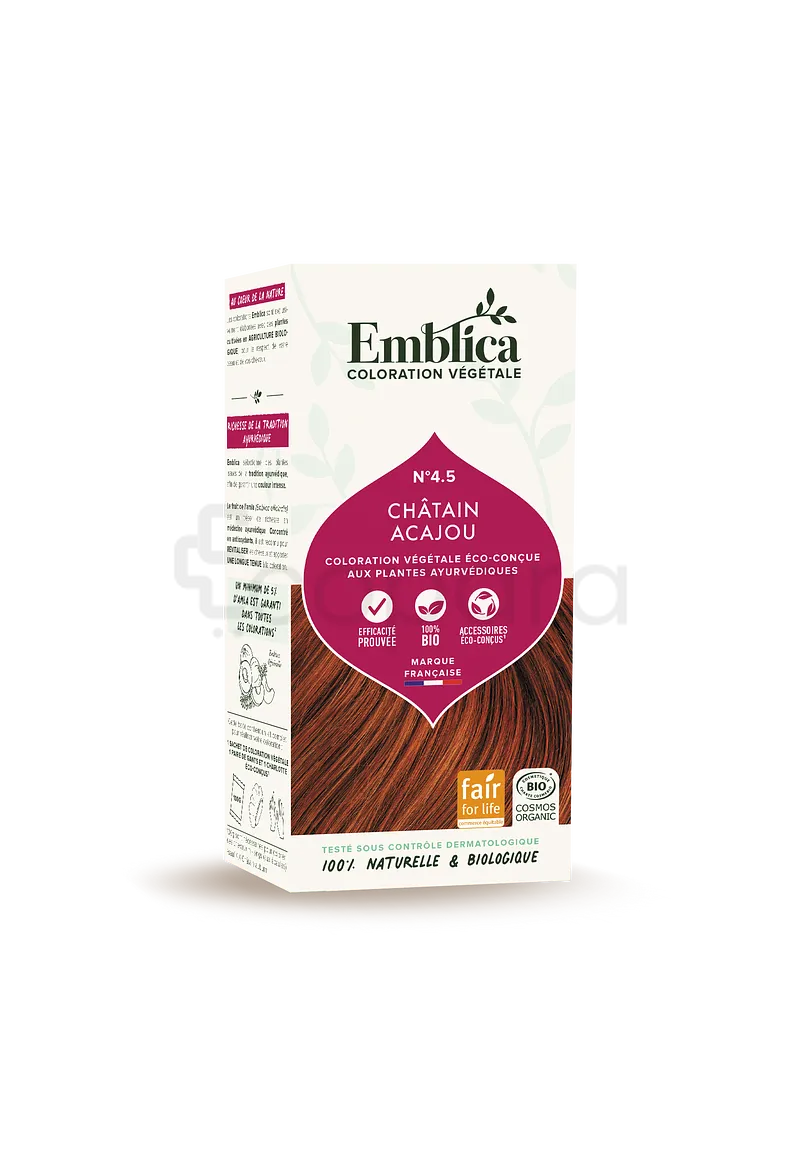 EMBLICA COLORATION VEGETALE 4.5 CHATAIN ACAJOU 100G REFERENCE 000075
