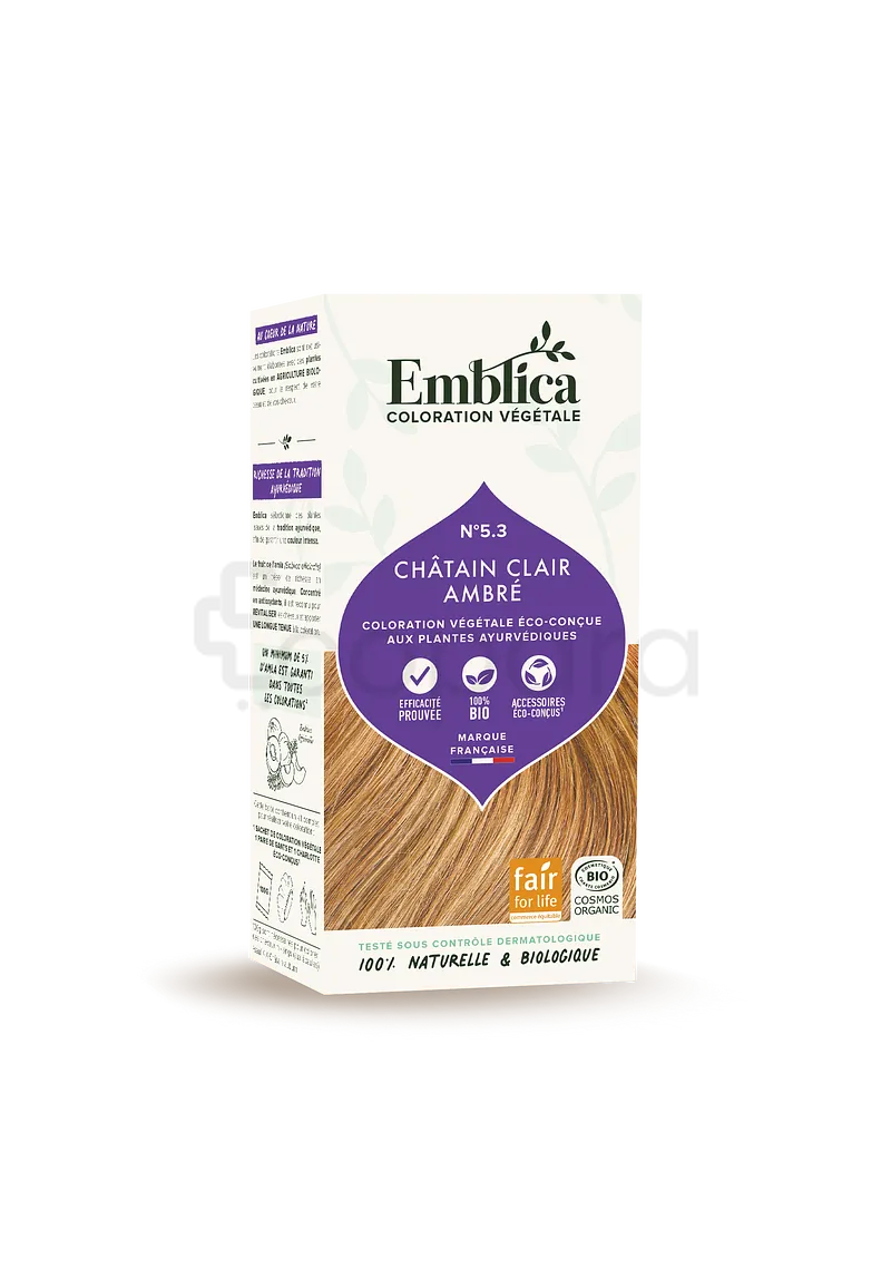 EMBLICA COLORATION VEGETALE 5.3 CHATAIN CLAIR AMBRE 100G REFERENCE 000074
