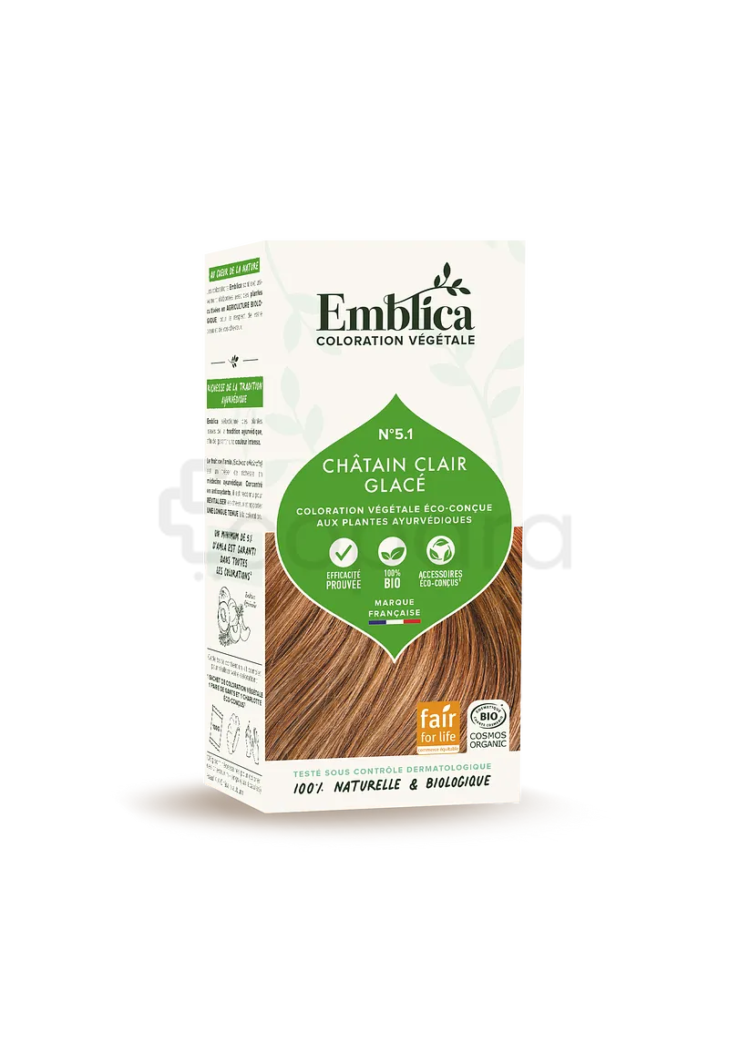 EMBLICA COLORATION VEGETALE 5.1 CHATAIN CLAIR GLACE 100G REFERENCE 000073