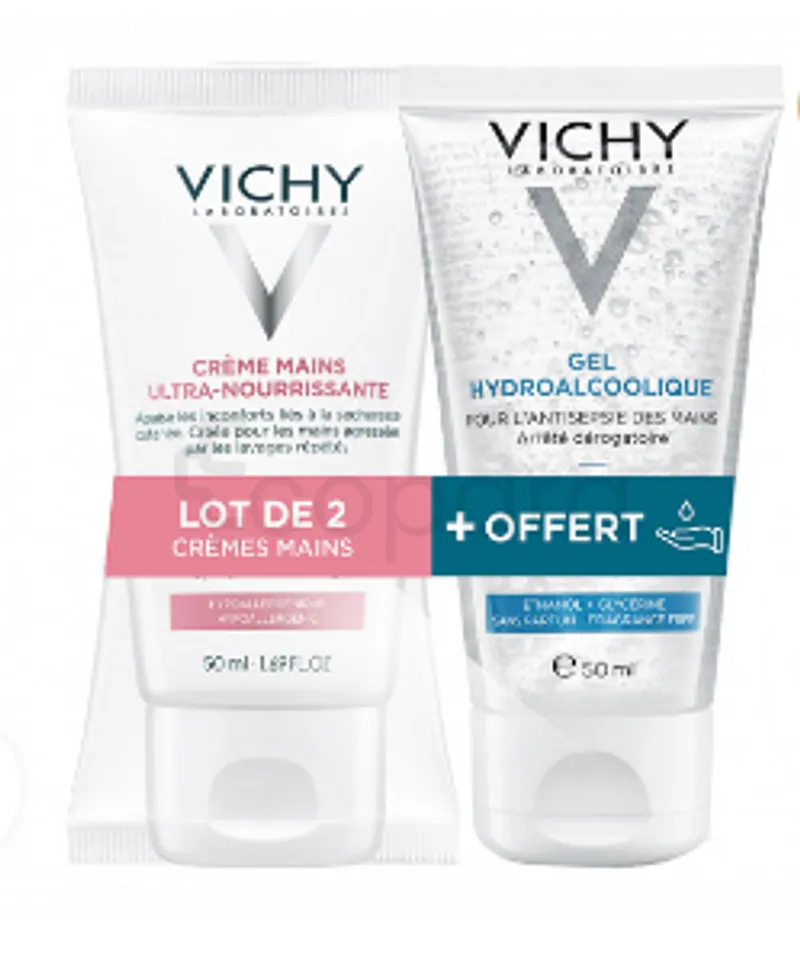 VICHY PACK CREME MAINS 50ML + GEL HYDROALCOOLIQUE 50ML OFFERT