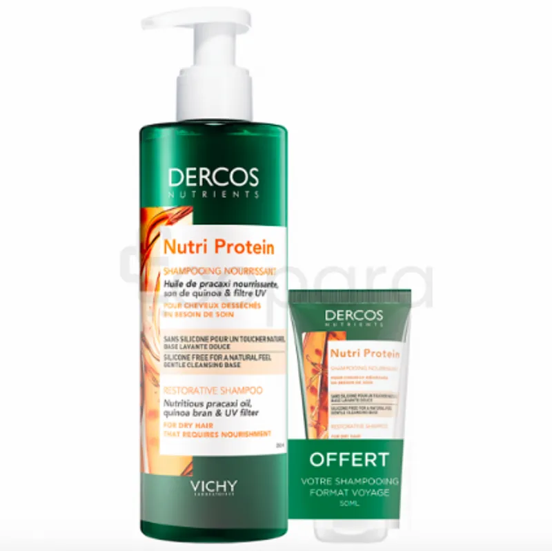 VICHY DERCOS NUTRI PROTEIN SHAMPOOING + SHAMPOOING FORMAT VOYAGE OFFERT 50ML