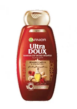 GARNIER ULTRA DOUX SHAMPOOING HAMMAM ZEIT AUX HUILES GUERISSEUSES DE RICIN ET D'AMANDE 400ML