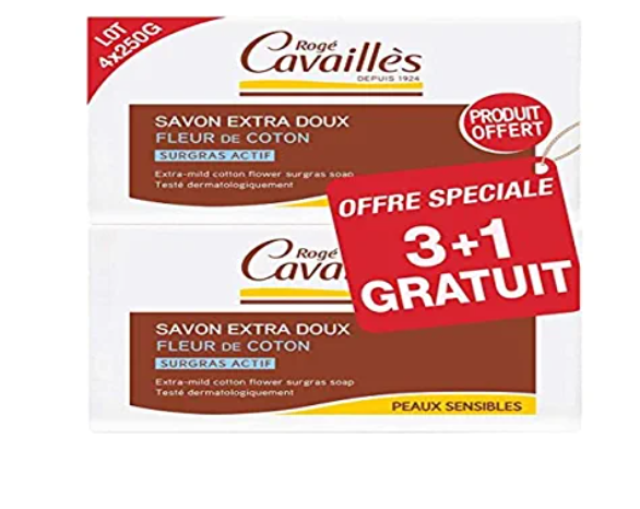 ROGE CAVAILLES SAVON SURGRAS EXTRA DOUX FLEUR DE COTON 250G *3 + 1 OFFERT