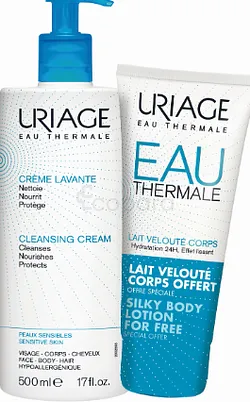 URIAGE PACK EAU THERMALE CREME LAVANTE 200ML + EAU THERMALE LAIT VELOUTE CORPS 200ML OFFERT