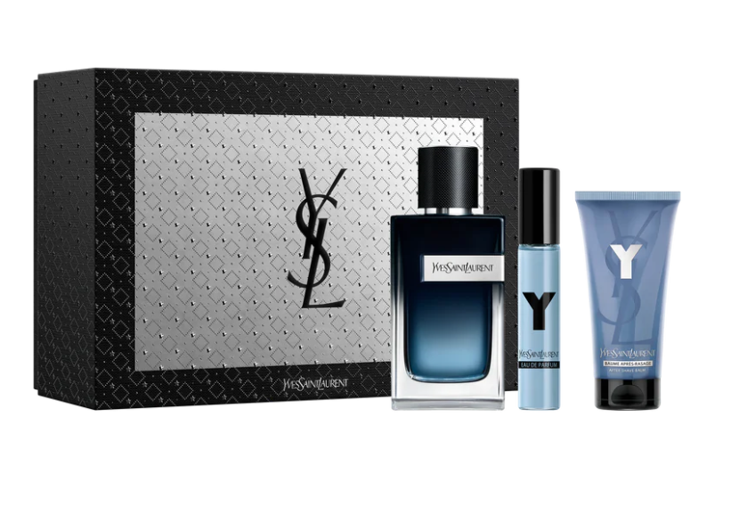 YVES SAINT LAURENT Y EAU DE PARFUM 100ML + VAPORISATEUR 10ML + BAUME APRES RASAGE 50ML