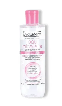 EVOLUDERM EAU MICELLAIRE DEMAQUILLANTE PEAUX SECHES ET SENSIBLES 250ML
