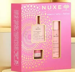 NUXE COFFRET NOEL HUILE PRODIGIEUSE + VERY ROSE EAU MICELLAIRE + VERY ROSE BAUME A LEVRES