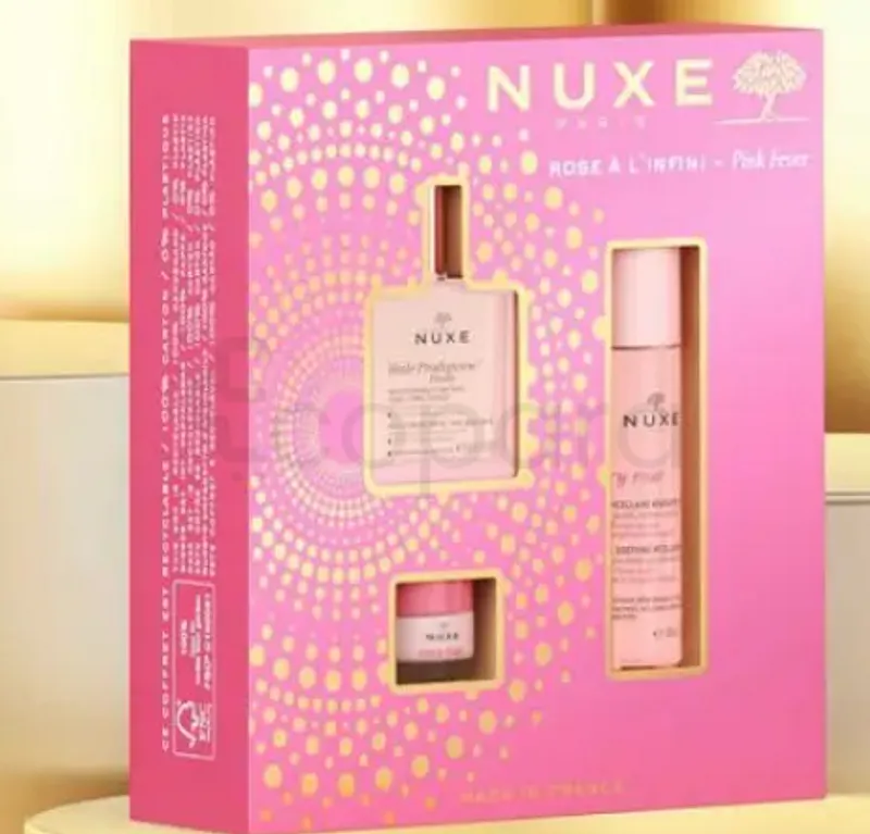 NUXE COFFRET NOEL HUILE PRODIGIEUSE + VERY ROSE EAU MICELLAIRE + VERY ROSE BAUME A LEVRES
