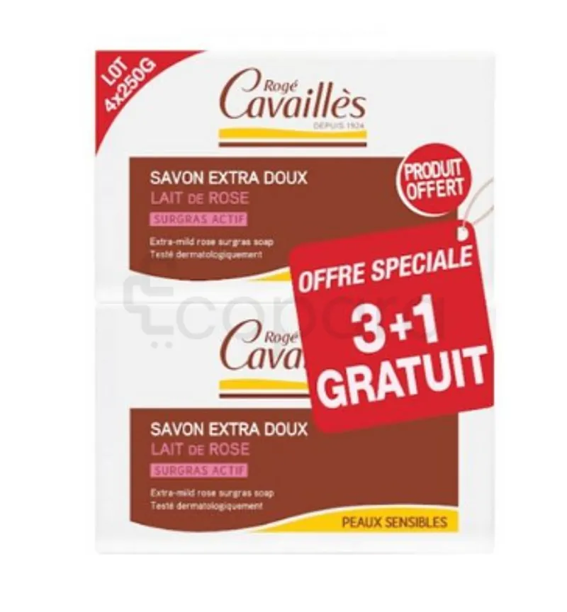 ROGE CAVAILLES SAVON DE ROSE 250G*3 + 1 OFFERT