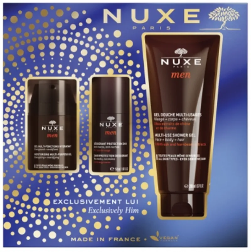 NUXE MEN COFFRET NOEL 2022 GEL HYDRATANT 50ML + GEL DOUCHE 200ML + DEODORANT 50ML