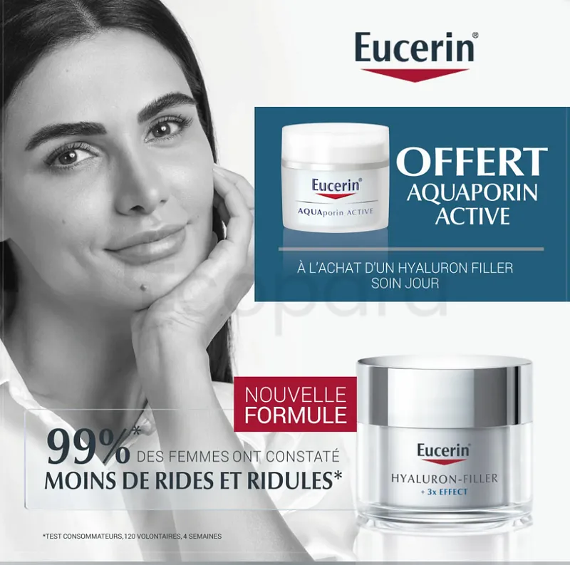 EUCERIN PACK HYALURON FILLER SOIN JOUR 50ML + AQUAPORIN ACTIVE CREME DE JOUR 50ML