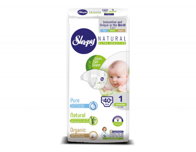 SLEEPY NATURAL COUCHES BEBES AU BAMBO HYPOALLERGÉNIQUES NOUVEAU NÉ 2-5KG TAILLE 1 BOITE DE 40