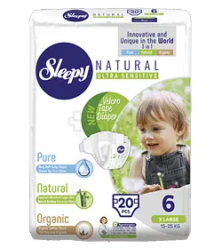 SLEEPY NATURAL COUCHES BEBES TAILLE XL 15-25KG TAILLE 6 BOITE DE 20