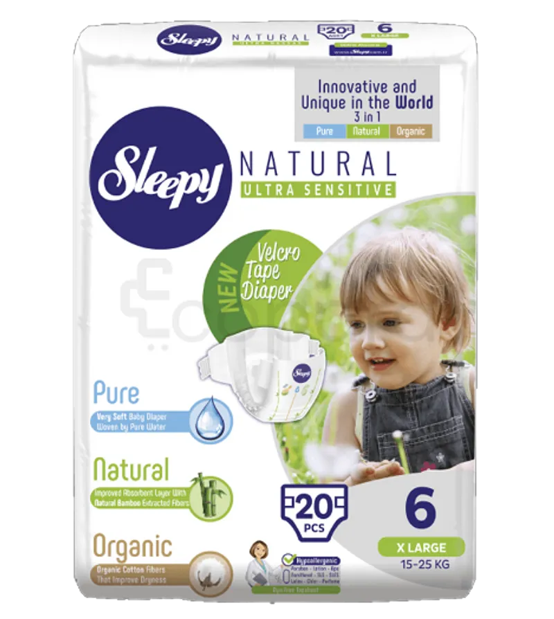 SLEEPY NATURAL COUCHES BEBES TAILLE XL 15-25KG TAILLE 6 BOITE DE 20
