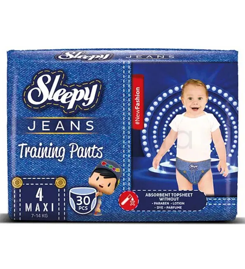 SLEEPY NATURAL COUCHES CULOTTES JEANS D'APPRENTISSAGE HYPOALLERGÉNIQUE MAXI 7-14KG TAILLE 4 BOITE DE 30