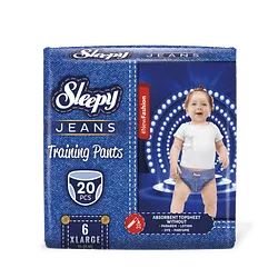 SLEEPY NATURAL COUCHES CULOTTES JEANS D'APPRENTISSAGE HYPOALLERGÉNIQUE XL 15-25KG TAILLE 6 BOITE DE 20