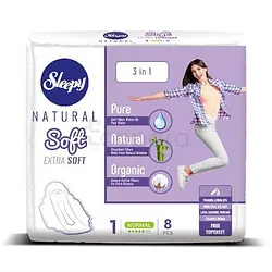 SLEEPY NATURAL SERVIETTES HYGIENIQUES SOFT HYPOALLERGÉNIQUES NORMAL BOITE DE 8
