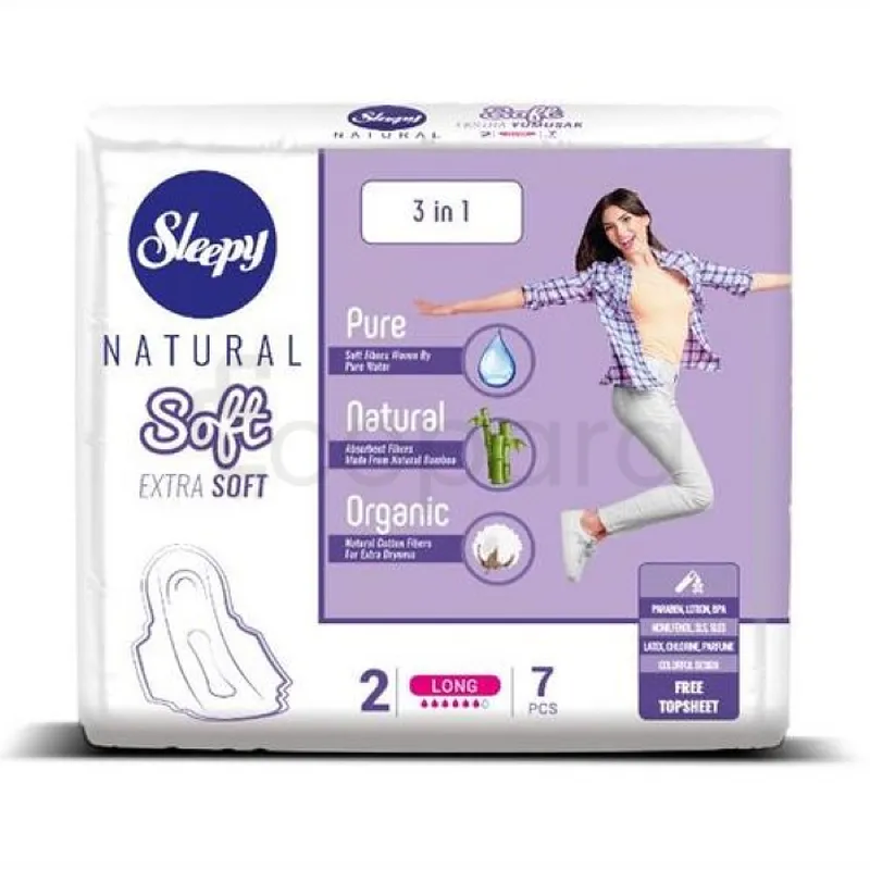 SLEEPY NATURAL SERVIETTES HYGIENIQUES SOFT HYPOALLERGÉNIQUES LONG BOITE DE 7