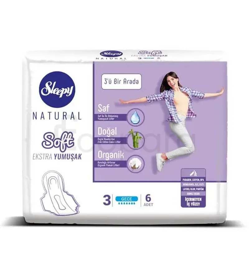 SLEEPY NATURAL SOFT LADY SANITARY NAPKIN HYPOALLERGÉNIQUES NUIT BOITE DE 6