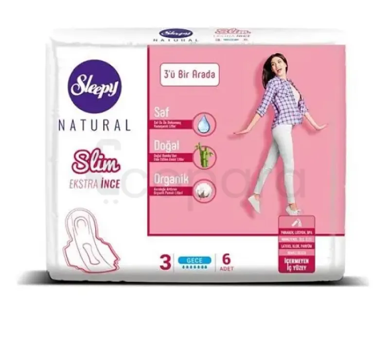 SLEEPY NATURAL SLIM LADY SANITARY NAPKIN HYPOALLERGÉNIQUES NUIT BOITE DE 6