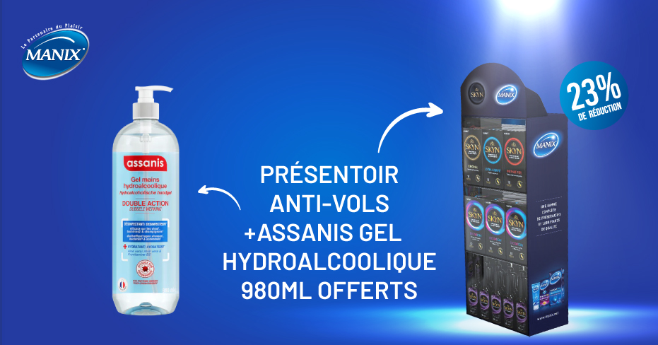 MANIX PRESENTOIR ANTI-VOL + GEL HYDROALCOOLIQUE 980ML