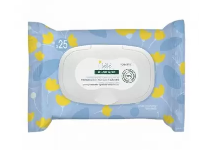 KLORANE BEBE LINGETTES NETTOYANTES DOUCEUR VISAGE ET MAINS BOITE DE 25