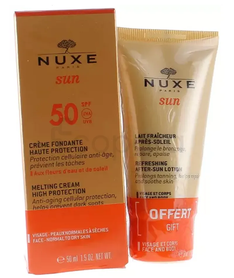 NUXE PACK SUN CREME FONDANTE SPF50+ 50ML + LAIT FRAICHEUR APRES-SOLEIL 50ML OFFERT