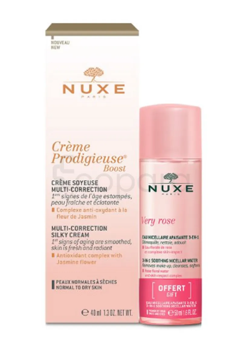 NUXE CREME PRODIGIEUSE BOOST CREME SOYEUSE 40ML + VERY ROSE EAU MICELLAIRE APAISANTE 3EN1 100ML