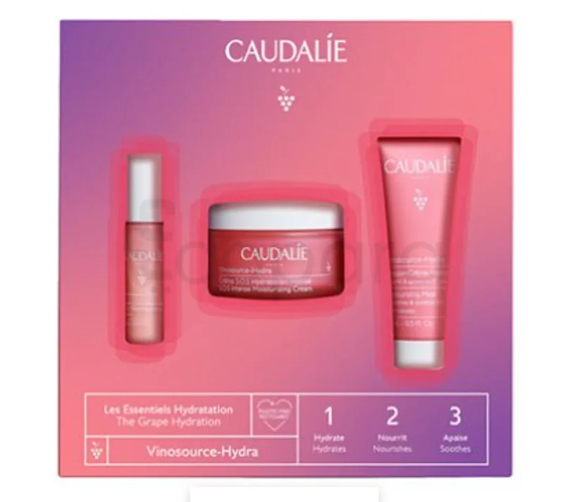 CAUDALIE PACK VINOSOURCE-HYDRA GELEE D'EAU DE RAISIN HYDRATANTE 50ML + VINOSOURCE-HYDRA SERUM S.O.S REHYDRATANT 10ML + VINOSOURCE-HYDRA MASQUE-CREME HYDRATANT 15ML