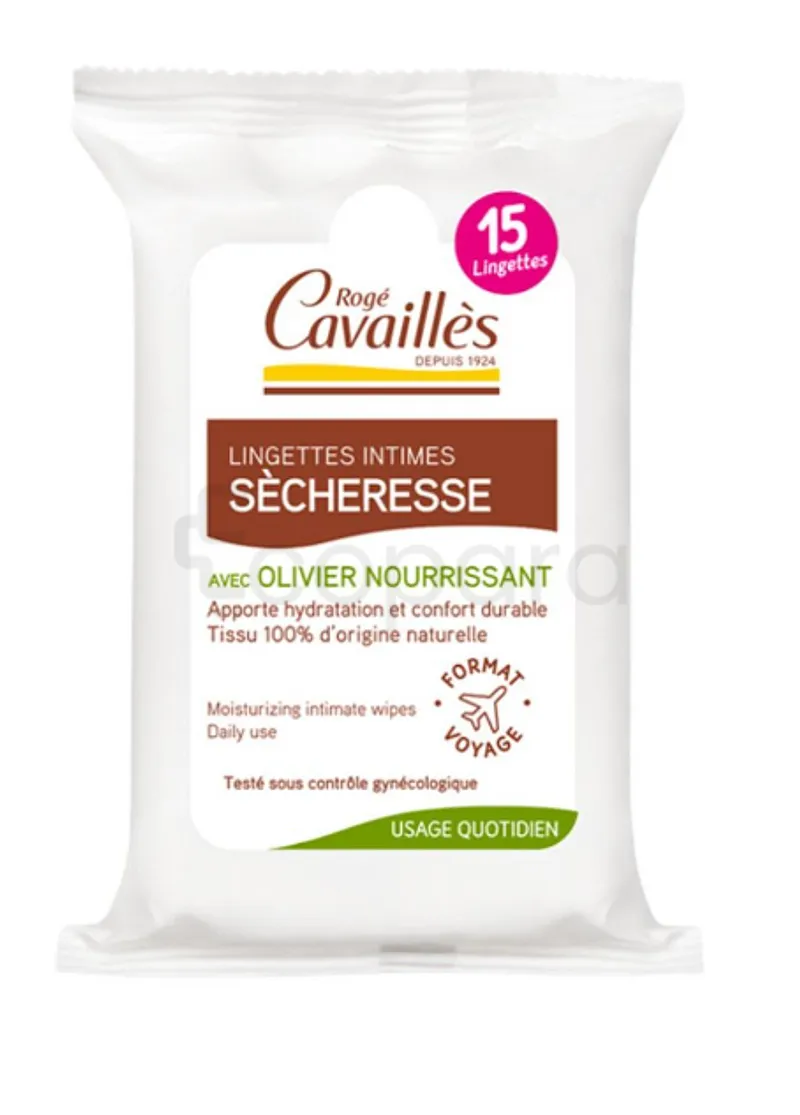 ROGE CAVAILLES LINGETTES INTIMES SECHERESSE AVEC OLIVIER NOURRISSANT BOITE DE 15