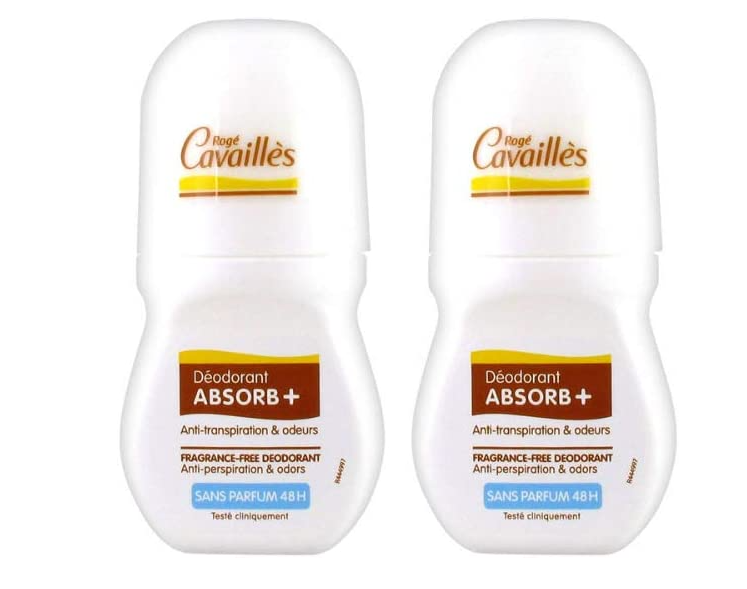 ROGE CAVAILLES DUO DEODORANT ABSORB+ SOIN REGULATEUR SANS PARFUM ROLL-ON MIXTE 2*50ML BOITE DE 2