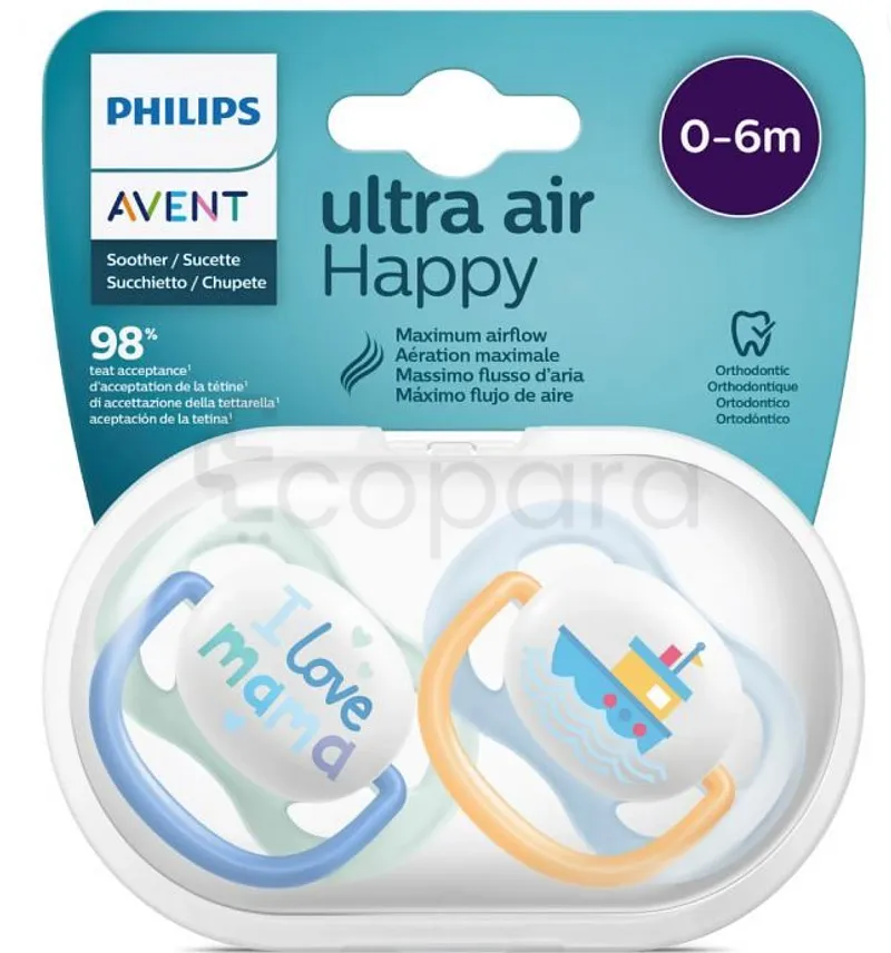AVENT SUCETTE ULTRA AIR HAPPY 0-6MOIS BOITE DE 2 REFERENCE SCF080/01
