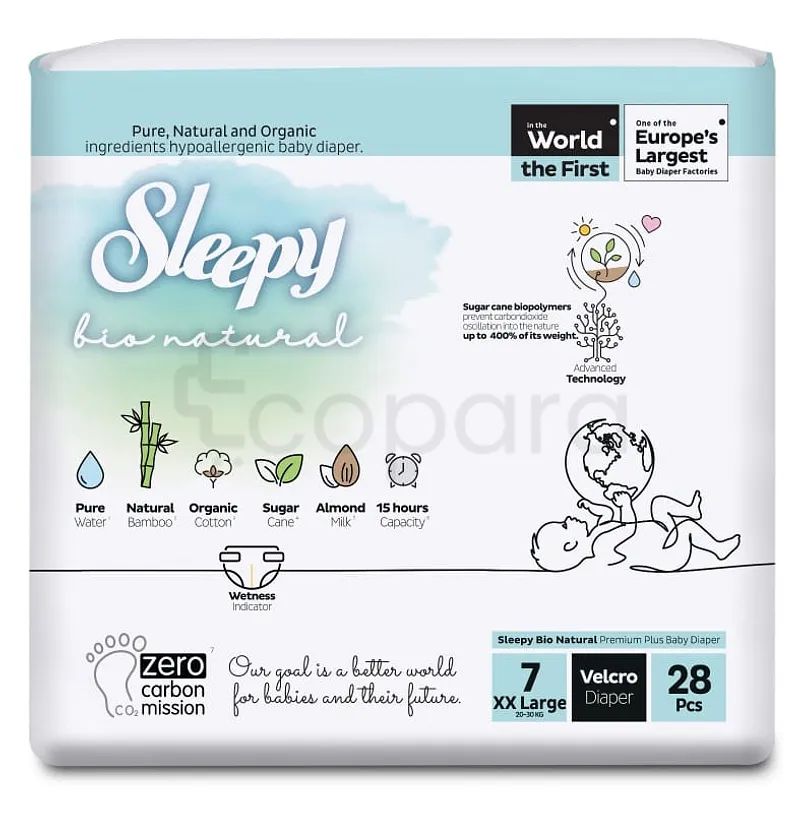 SLEEPY BIO NATURAL DIAPER DOUBLE JUMBO XXL++ 20-30KG TAILLE 7 BOITE DE 28