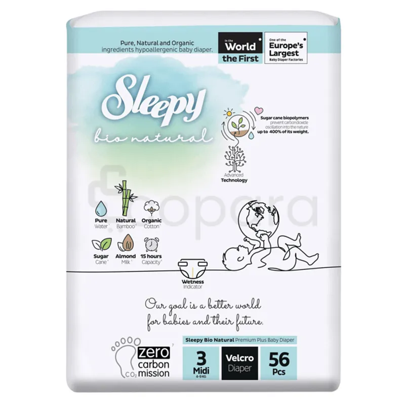 SLEEPY BIO NATURAL DIAPER DOUBLE JUMBO MIDI 5-10KG TAILLE 3 BOITE DE 56