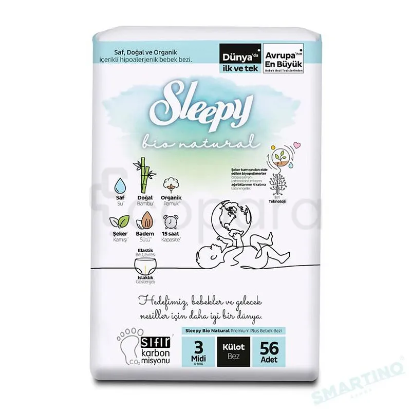 SLEEPY BIO NATURAL CULOTTES DOUBLE JUMBO MIDI 4-9KG TAILLE 3 BOITE DE 56