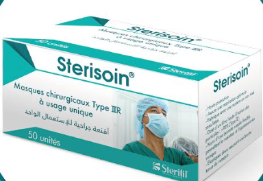 STERISOIN MASQUE CHIRURGICAL JAUNE 3 PLIS ELASTIQUE BOITE DE 50 REFERENCE STERSMCJE