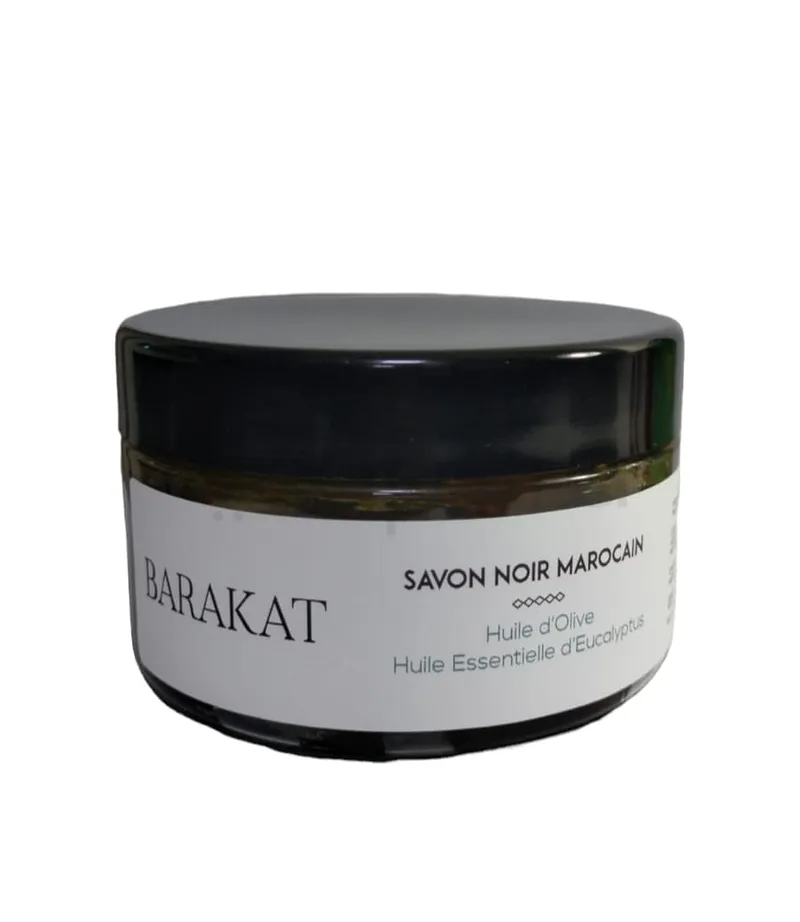 BARAKAT SAVON NOIR MAROCAIN HUILE D'OLIVE HUILE ESSENTIELLE D'EUCALYPTUS 200G