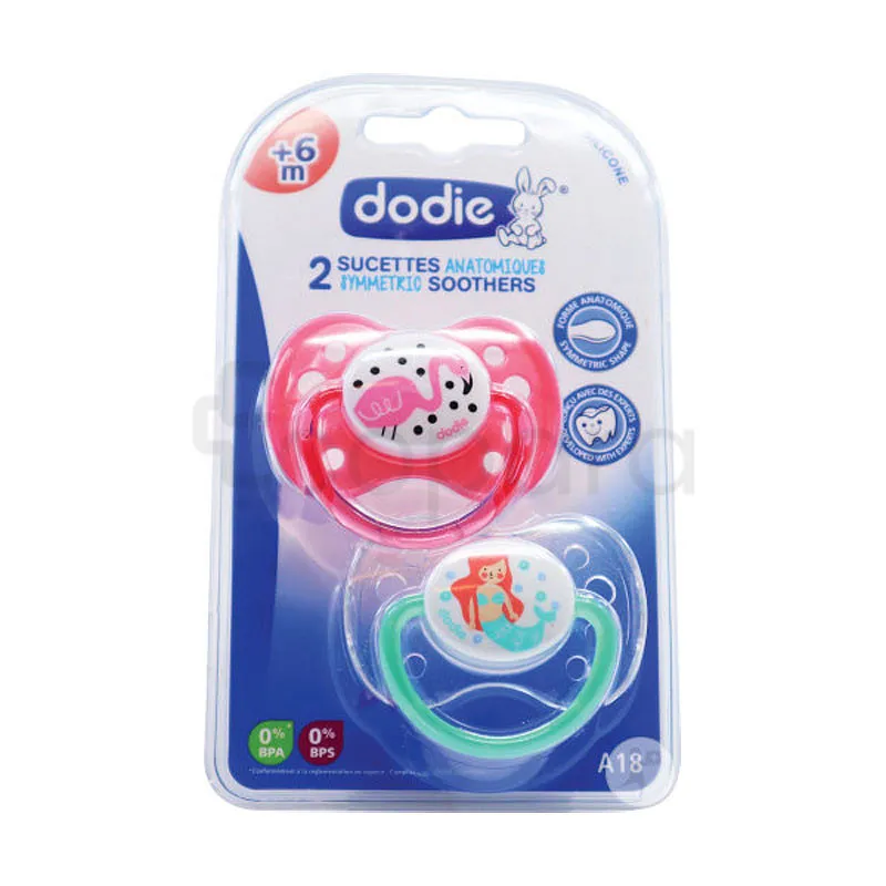 DODIE PACK 2 SUCETTES ANATOMIQUE +6M DUO SIRENE/FLAMAND REFERENCE A18