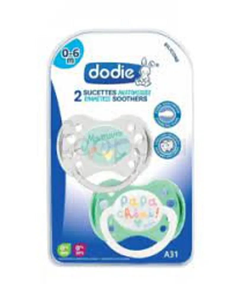 DODIE SUCETTE ANATOMIQUE DUO PAPA CHERI ET MAMAN JE T'ADORE 0-6MOIS REFERENCE N31