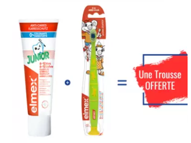 ELMEX PACK ENFANT JUNIORS 6-12ANS DENTIFRICE + BROSSE A DENTS + TROUSSE