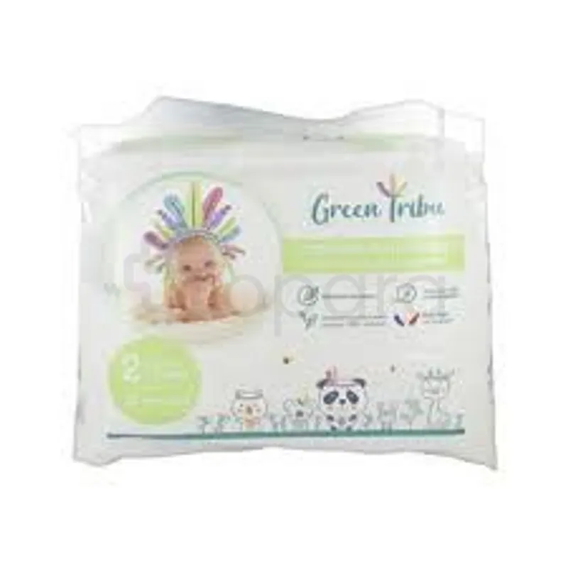 GREEN TRIBU COUCHES BEBES MINI ECOLOGIQUES 0% CHLORE TAILLE 2 3-6KG BOITE DE 28 COMPRIMES