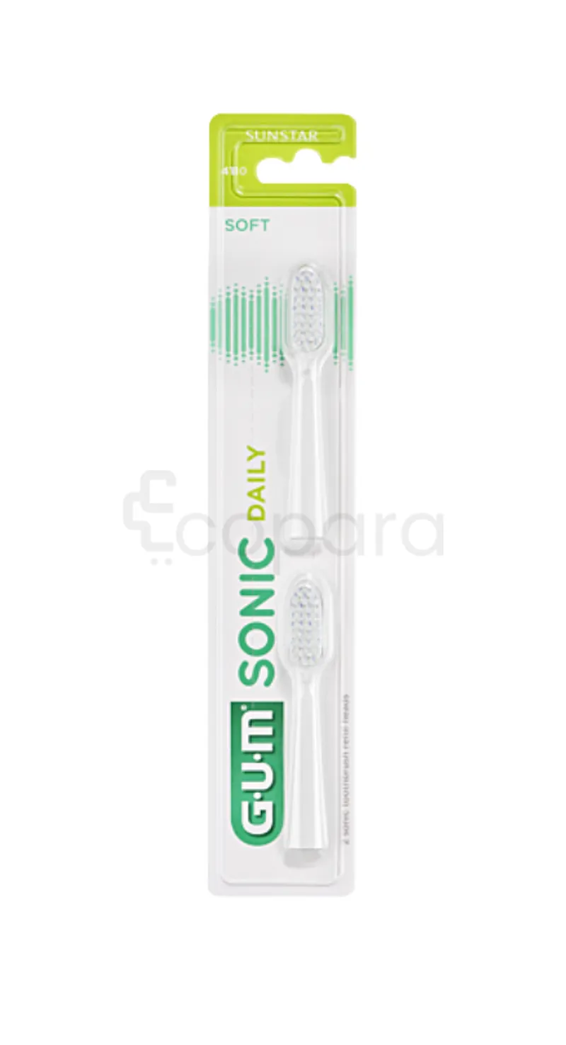 GUM SONIC DAILY TETE DE BROSSE A DENTS SOUPLE BLANC BOITE DE 2 REFERENCE 4110