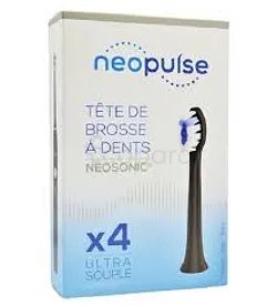 NEOSONIC NEOPULSE TETES DE BROSSE A DENTS ELECTRIQUE ULTRA SOUPLE NOIR BOITE DE 4 REFERENCE 012279