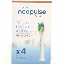 NEOSONIC NEOPULSE TETES DE BROSSE A DENTS ELECTRIQUE SOUPLE BLANC BOITE DE 4