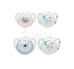 NUK 2 SUCETTES STAR DAY & NIGHT 0-6MOIS REFERENCE 523