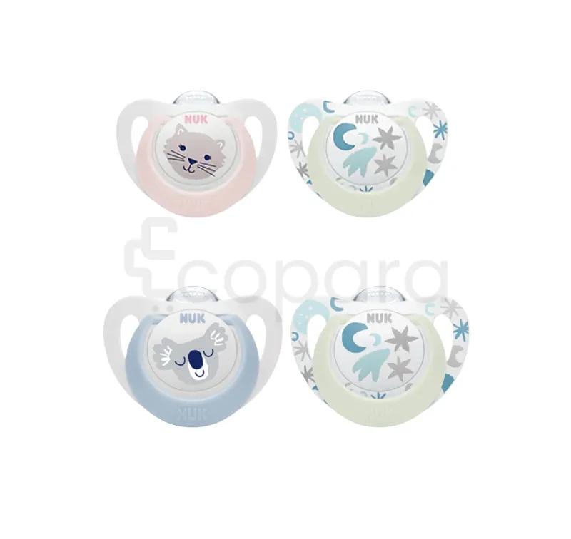 NUK 2 SUCETTES STAR DAY & NIGHT 0-6MOIS REFERENCE 523