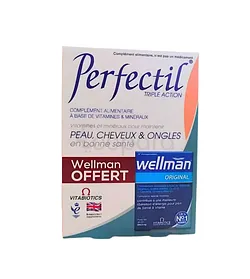 PERFECTIL PEAU CHEVEUX ET ONGLES BOITE DE 30 COMPRIMES + WELLMAN ORIGINAL BOITE DE 30 COMPRIMES GRATUIT