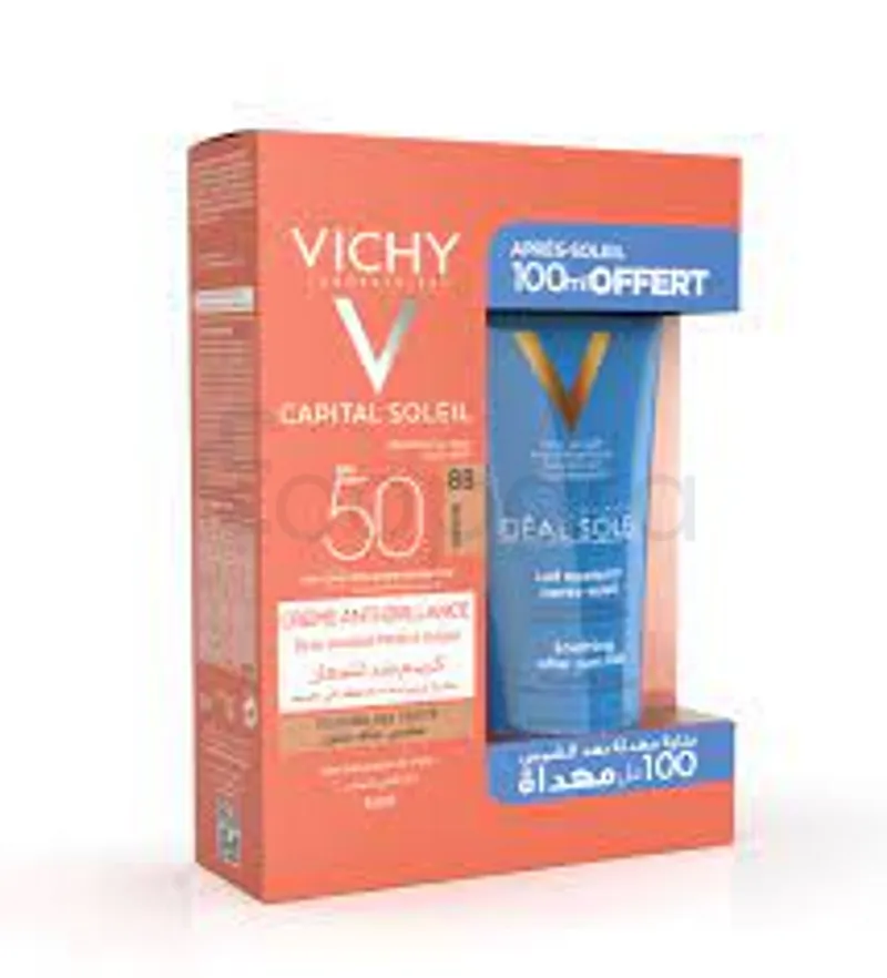 VICHY CAPITAL SOLEIL CREME ANTI-BRILLANCE TOUCHER SEC BB TEINTE 50ML + APRES SOLEIL 100ML