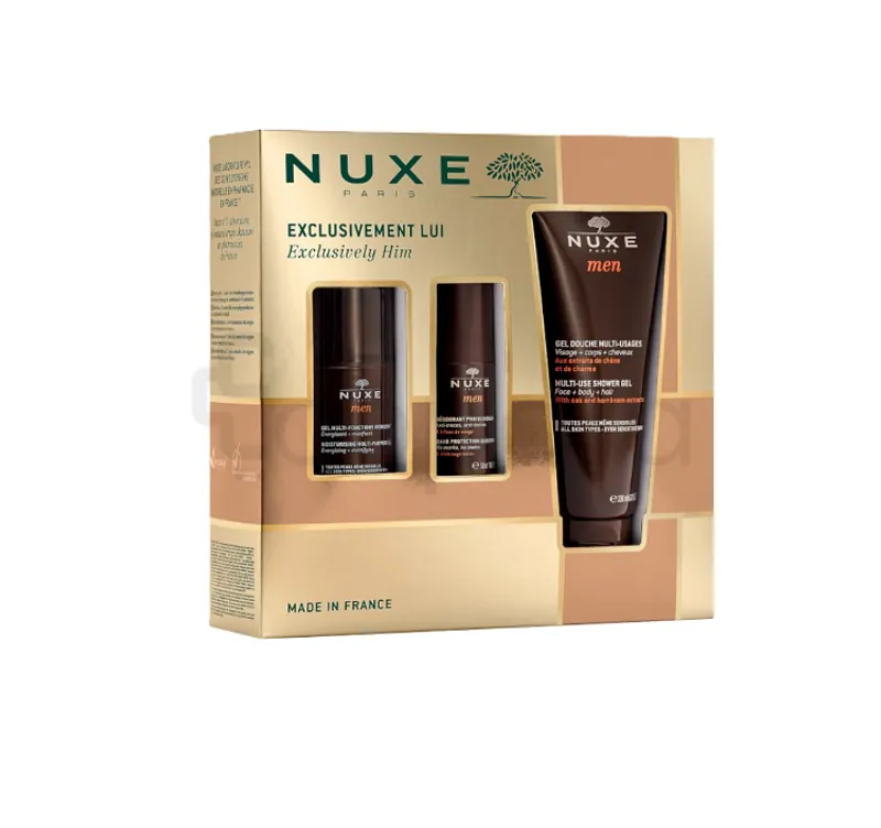 NUXE COFFRET MEN EXCLUSIVEMENT LUI GEL DOUCHE MULTI-USAGES 200ML + GEL MULTI-FONCTIONS HYDRATANT 50ML + DÉODORANT PROTECTION 24H 50ML