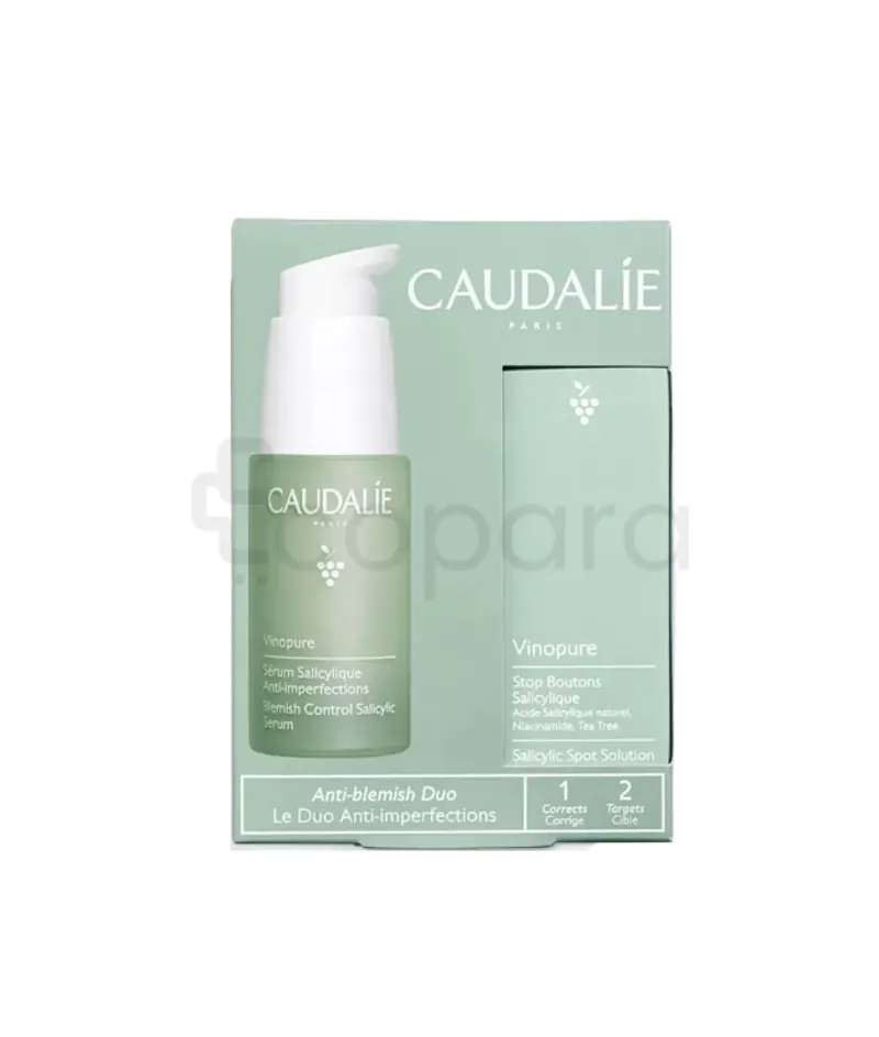 CAUDALIE VINOPURE COFFRET 2024 SERUM SALICYLIQUE 30ML + STOP BOUTONS 15ML